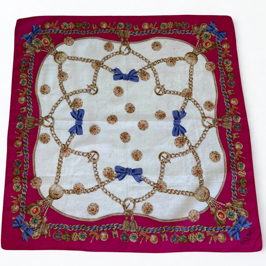 Celine Pink And Blue Chain Design Scarf